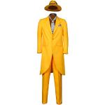 Funhoo Mens Mask Costume Cosplay di Jim Carrey Lungo Cappotto giallo pantaloni con cravatta, cappello, asciugamano petto 90s Commedia Travestimento da Film di Halloween per adulti (L, Giallo)