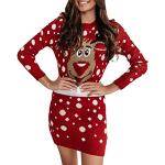 Mini abiti casual rossi S taglie comode di lana per Natale mini manica lunga per Donna Generico 