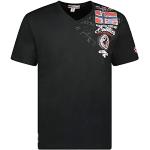 Magliette & T-shirt casual nere L di cotone con scollo a V lavabili in lavatrice mezza manica di San Valentino per Uomo Geographical Norway 