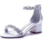 Sandali gioiello larghezza E eleganti bianchi numero 41 taglie comode di raso con strass con punta aperta con cerniera per matrimonio per Donna 