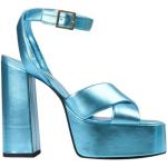 Sandali azzurri numero 38 di pelle tinta unita con punta quadrata con fibbie con cinturino per Donna Giampaolo Viozzi 
