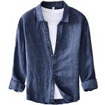 Magliette & T-shirt Slim Fit eleganti blu navy 3 XL taglie comode di lino traspiranti lavabili in lavatrice manica lunga per Uomo 