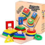 Giocattoli Legno Montessori, Giocattolo Educativi per 1 2 3 Anni Bambini Puzzle di Legno Forme Geometriche Impilatore Regalo di Natale di Compleanno per Ragazzda Ragazzo