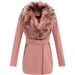 Cappotti con cintura  eleganti rosa XL di eco-pelliccia antivento manica lunga per Donna 