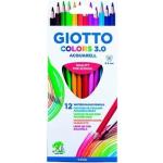 Giotto Colori Acquirell 30 Pacchetto di 12 picchi triangolari di acquerelli - Mine da 3 mm - Legno - Colori assortiti