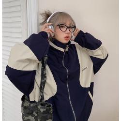Giubbotti bomber vintage da donna streetwear coreano patchwork color block giacca college oversize college spring hippie zip