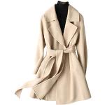 GL Suit - Trench da donna, 100% lana, cashmere, con risvolto tacca, lunghezza media, sottile, per autunno e inverno, con cintura e tasche, beige, M
