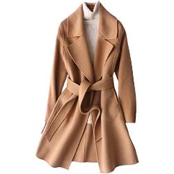 GL Suit - Trench da donna 100% lana cashmere Giacche con risvolto a tacca media lunghezza sottile cappotto autunno inverno cardigan Outwear con cintura e tasche, cammello, L