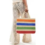 Shopping bags scontate multicolore di paglia a righe Glamorous 