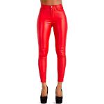 Pantaloni eleganti rossi XL in similpelle a vita alta per Donna 
