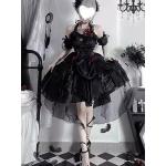Abiti Lolita gotici con volant e fiocchi neri JSK Splendido abito da principessa Lolita romantico francese
