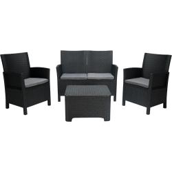 GRANDSOLEIL Riccione set sofà in materiale riciclato Greenpol in colore antracite, 4 posti, effetto midollino , con tavolino porta cuscini. - black plastic S7726Y1MM