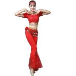 Grouptap Bollywood Tribal Lace Fishtail Indiano Donna Danza del Ventre Top Pantaloni Vestito Rosso Arabo Signore Danza del Ventre Fessure Pantaloni Costume (Rosso, 150-169 cm, 45-65 kg)