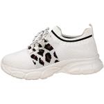 Sneakers stringate larghezza A eleganti bianche numero 42 leopardate con stringhe traspiranti per Donna 