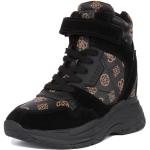 Sneakers alte larghezza E casual nere numero 36 di gomma con punta rotonda con stringhe traspiranti per Donna Guess 