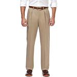 Haggar Men's Premium No-Iron Classic-Fit Expandable-Waist Pleat-Front Pant, Khaki, 36Wx32L