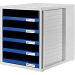 HAN 1401-14, Cassettiera System-Box, design attrattivo ed innovativo con 5 cassetti aperti, grigio chiaro-blu