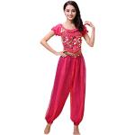 Haodasi - Costume da Danza del Ventre, da Donna, con Lanterna, Pantaloni Professionali Rosa Rossa L
