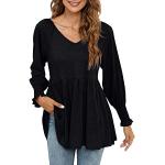 Magliette & T-shirt eleganti nere XL taglie comode di cotone tinta unita con paillettes traspiranti per l'autunno mezza manica con scollo a V per Donna 