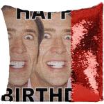 Happy Birthday Nicolas Cage Sequin Pillow cuscino paillettes reversibili regalo Cover Gift, Magic, Home Decor, Merch 40 x 40 cm (Senza inserto per cuscino)