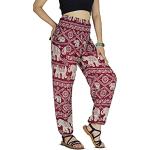 Harem Pant Boho Genie Aladdin Smocked Vita Yoga Pantaloni, Rosso 2, XL