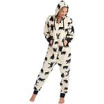 Little Blue House by Hatley Hooded Fuzzy Fleece Bear Family Jumpuits Onesie, White (Adult Jumpsuit-Black Bears On Natural), Small Donna