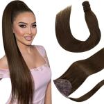 Extension marrone scuro naturali per capelli lisci con capelli veri 