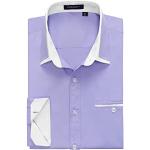 Camicie eleganti viola chiaro L di cotone tinta unita traspiranti doppio collo manica lunga con taschino per Uomo Hisdern 