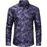 Camicie stampate eleganti viola XXL taglie comode di seta paisley manica lunga per Uomo Hisdern 