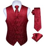 HISDERN Paisley floreale Jacquard floreale gilet e cravatta e fazzoletto da taschino set Borgogna XXL
