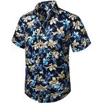 Camicie hawaiane eleganti blu navy 3 XL taglie comode di cotone lavabili in lavatrice mezza manica per Uomo Hisdern 