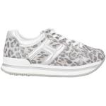 Sneakers basse grigio chiaro numero 35 in tessuto leopardate con stringhe per bambini Hogan 