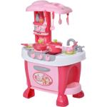 HOMCOM Cucina Giocattolo per bambini 3-6 anni,Set cucina giocattolo con accessori inclusi, Rosa Bianco, in PP,51L x 30P x 73Acm
