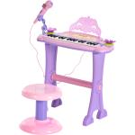 HOMCOM Set Pianola per Bambini a 32 tasti con Sgabello e Microfono, 4 Suoni di Strumenti e Registrazione, MP3 e Karaoke, Rosa