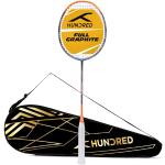 HUNDRED Powertek 1000 PRO Graphite Strung Badminton Racquet with Full Racquet Cover (Navy/Orange) | For Intermediate Players | 95 grams | Maximum String Tension - 26lbs