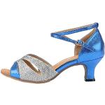Stivali larghezza A eleganti blu numero 41 di pelle con strass con stringhe con tacco sopra i 9 cm con tacco per Donna 