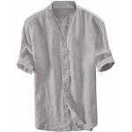 Icegrey Camicia Uomo Camicie di Lino a Maniche Corte con V Collo Estive Camicia, Grigio, 56