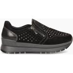 Sneakers invernali larghezza E nere numero 35 in pelle di camoscio all over con borchie con cerniera per Donna Igi&Co 