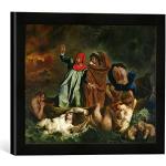 'IMMAGINE incorniciata di Eugène Delacroix "Dante (1265 – 1321) and Virgilio (70 – 19 BC) in the Underworld, 1822, stampata nel quadro immagini fatti a mano di alta qualità, 40 x 30 cm, colore: nero opaco