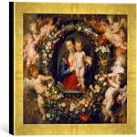 'IMMAGINE incorniciata di Peter Paul Rubens "la Madonna in corona di fiori – La Corona di fiori di Jan Brueghel d.Ä. 1568 – 1625, stampata, 30 x 30 cm, nel quadro immagini fatti a mano di alta qualità oro Raya