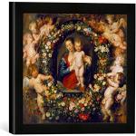 'IMMAGINE incorniciata di Peter Paul Rubens "la Madonna in corona di fiori – La Corona di fiori di Jan Brueghel d.Ä. 1568 – 1625, stampata nel quadro immagini fatti a mano di alta qualità, 30 x 30 cm, colore: nero opaco