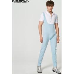 INCERUN Summer Men's Short Sleeved Jumpsuits Stitching Color Bib Pants