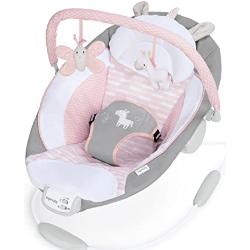 Ingenuity Seggiolino Sdraietta per neonati con vibrazioni, barra giochi e suoni, 0-6 mesi fino a 20 libbre (Rosa Flora l'Unicorno)
