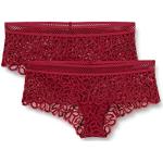 Iris & Lilly Slip Cheeky Hipster con Finiture in Pizzo Donna, Pacco da 2, Bordeaux, 40