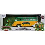 Jada Toys - 31786 - Modello Bus 1962 DieCast Scala 1/24 Tartarughe Ninja TMNT - Verde - 20cm - con Figura di Leonardo 6cm