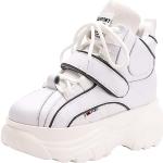 Sneakers alte larghezza E eleganti bianche numero 35 di cotone chiusura velcro traspiranti per Donna Jamron 