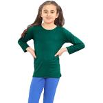 janisramone Maglietta da scuola a maniche lunghe a tinta unita con scollo rotondo elasticizzato per bambini e ragazze, Verde bottiglia, 3-4 Anni