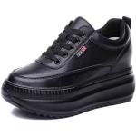 Sneakers larghezza E casual nere numero 34 di pelle con tacco da 7cm a 9 cm platform per Donna 