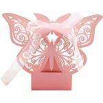 Scatole rosa di carta a tema farfalla per bomboniere 