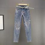 Jeans casual blu 3 XL taglie comode in denim con strass da lavare a mano per l'autunno a vita alta per Donna 
